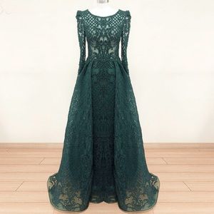 Emerald green beaded evening gown